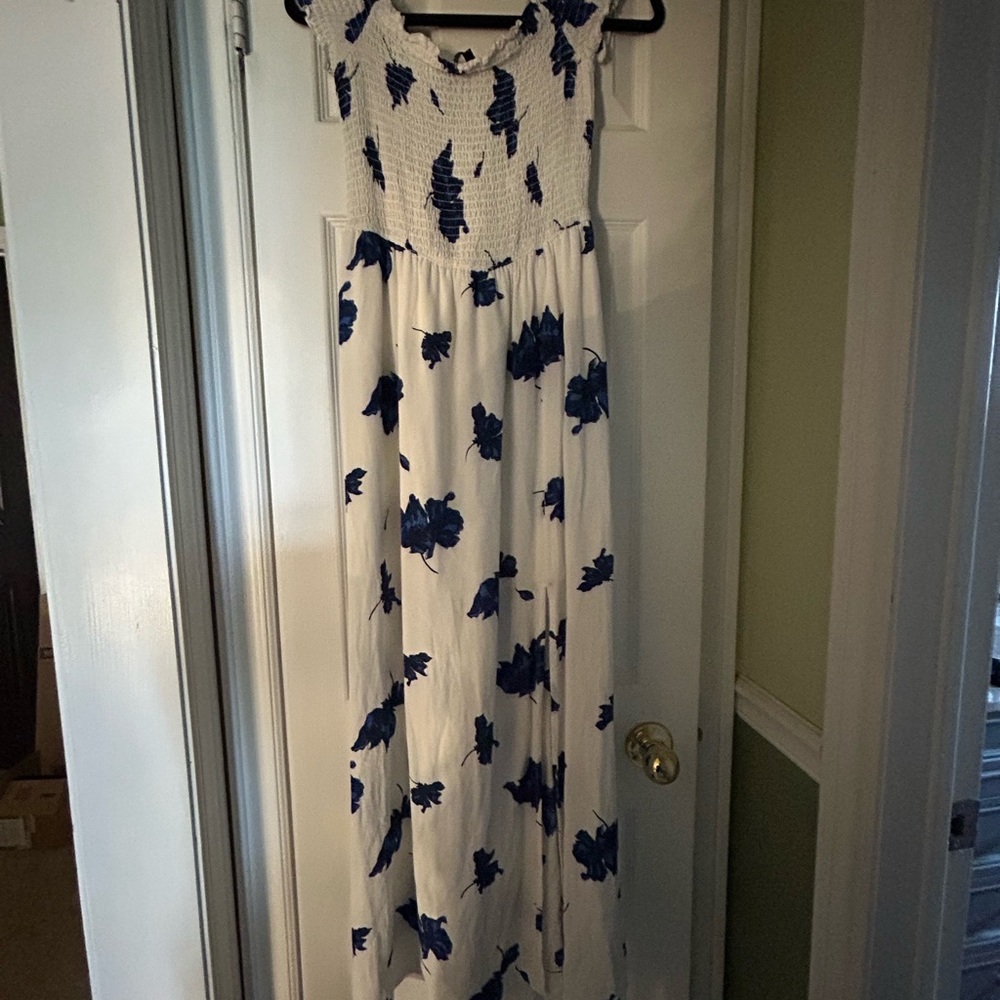 White and Blue Dynamite Floral Maxi Dress
